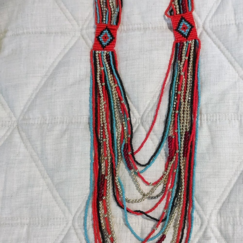 BOHO Beaded Statement Necklace - Tribal - Eclectic - Artsy